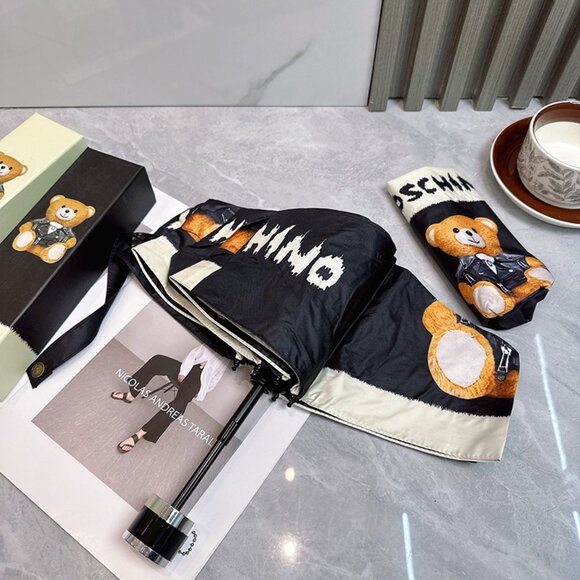 Moschino Black Biker Teddy Bear Folding Umbrella - Picture 3 of 9